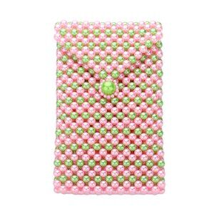Pink/Green Pearl Beaded Phone Holder Crossbody Bag
